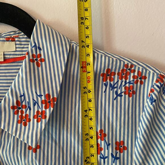 Boden 6 Blue White Stripe Red Floral Button Down Knee Length Shirt Dress Cotton - Picture 8 of 9